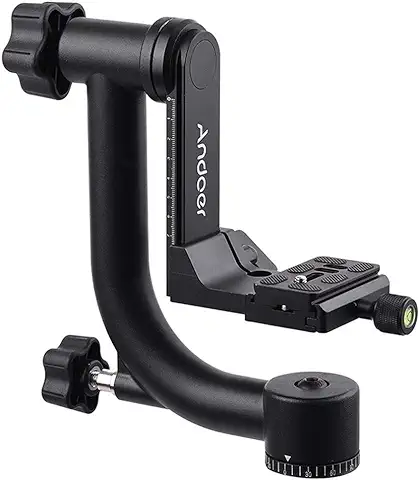 Andoer Panorámica Gimbal Trípode Cabeza uso para Arca-Swiss Estándar, Apoyo 30lbs/13.6kg de Aleación de Aluminio Placa de Liberación Rápida para Canon Nikon Sony DSLR Cámara Videocámara  