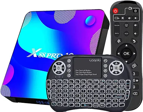 Android 11.0 TV Box, 4GB RAM 32GB ROM RK3318 Quad-Core 64bit Cortex-A53 Soporte 2.4GHz/ 5GHz WiFi Smart TV Box con Mini Teclado Inalámbrico  