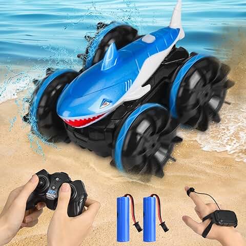 Anfibio Coche Teledirigido 2.4GHz RC 4WD Offroad Vehículo de Radiocontrol, Stunt Car de Rotación de 360° Control Remoto de Mano Impermeable para Niños de 3 a 12 Años  