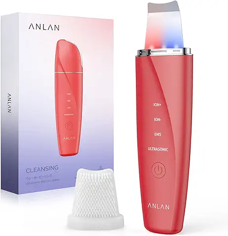 ANLAN Peeling Ultrasonico Facial, Skin Scrubber, Bajo Nivel de Ruido, Luz Roja& Azu, Exfoliador, Limpiador de Poros, EMS Cuidado, IPX5, Rojo  