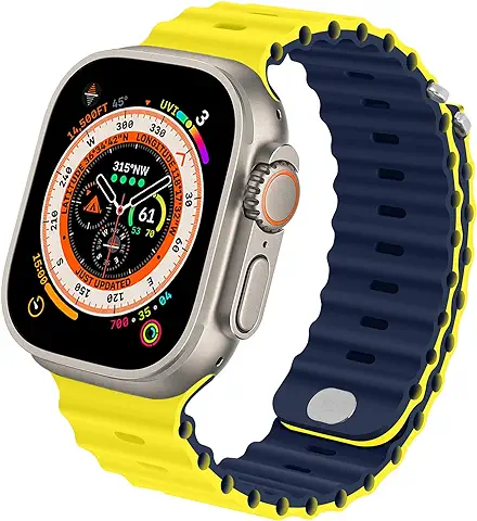 Anlinser Compatible con Correa Apple Watch 49mm 45mm 44mm 42mm, Pulsera Deportiva de Silicona Compatible con Apple Watch Ultra 2/Ultra SE Serie 9 8 7 6 5 4 3 2 1 (Amarillo-AO)  