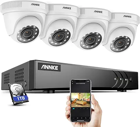 ANNKE Kit de Cámara de Vigilancia 8CH 5MP Lite DVR con 4 Sistema 1080P Cámara de Vigilancia CCTV IP66 Impermeable 20M Visión Nocturna No-Ruido 1TB HDD(Instalado) Sistema de Cámara de Seguridad  