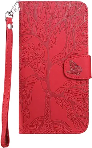 Annuo Funda IPhone 5/5S/SE 2016 con Tapa Flip Folio Cartera IPhone 5/5S/SE 2016 Funda con Tapa Dibujos Funda Libro IPhone 5/5S/SE 2016 Tapa Antichoque Animados Dibujo Ranura para Tarjetas Rojo  