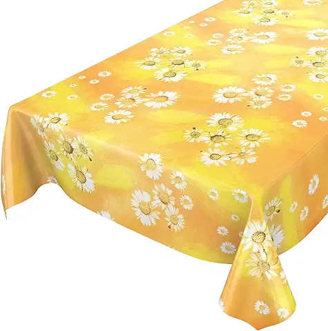 ANRO - Mantel de Hule (100 x 140 cm, Borde Cortado, 100 x 140 cm), Diseño de Camomila, Color Amarillo  