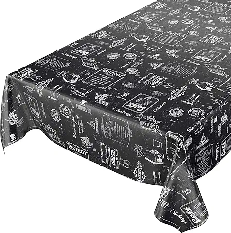 Anro - Rectangular, Toalla, Mantel de Hule, Lavable, Diseño Retro, 100 x 140 cm, Color Negro  