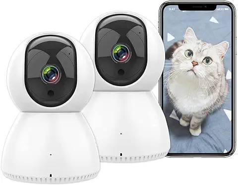 ANTELA Cámara Vigilancia WiFi Interior 2.4/5GHz, FHD 1080p, 355°/90° PTZ, Audio Bidireccional, Visión Nocturna IR, Detección de Movimiento, Compatible con Alexa/Google Home (2pcs)  