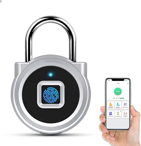 Anweller Candado Inteligente Antihuellas Dactilares, IP65 Resistente al Agua, Candado de Seguridad con Llave Mini Smart Lock para Puerta de Casa, Mochila, Equipaje de Viaje (plateado)  