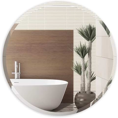 ANYHI Espejo de Pared Redondo sin Marco Biselado, Espejo Circular de 45,7 cm para Baño, Entrada, Sala de Estar  