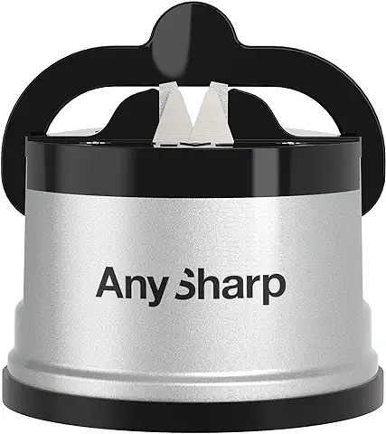 AnySharp Afilador de Cuchillos, Seguridad sin Manos, Ventosa, Afila con Seguridad Todos los Cuchillos de Cocina, Ideal para Acero Endurecido y Dentados, Compacto, Plata  