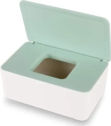 Aoligei Caja Toallitas Bebe, Caja para Toallitas Húmedas, Húmedas para Bebés Caja de Pañuelos, Dispensador Toallitas Bebe, Porta Toallitas, Dispensador Toallitas Humedas (Verde-Blanco)  