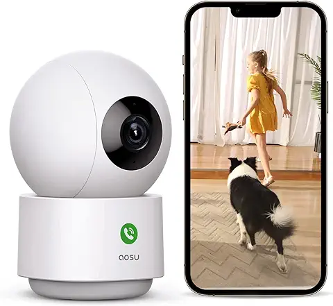 AOSU 2K Camara Vigilancia WiFi Interior 360°, Nocturna HD de 10 m, WiFi 5G/2.4 GHz, Detección Humana AI, Audio Bidireccional, Llamada de un Toque, para Bebé/Mascotas, Compatible con Alexa  