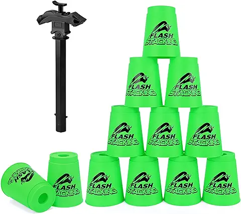 AOVNEA Quick Stacking Cups, Stacks Cups Juego de 12pcs Apilables para Velocidad, Juegos Apilables para Niños, Juego de Fiesta ara Entrenamiento Juego Velocidad Desafío Competición con Manijas-Verde  