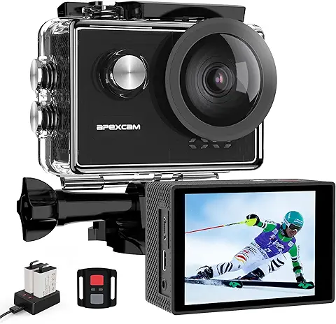 Apexcam 4K 60FPS Cámara Deportiva 20MP WiFi Cámara Subacuática EIS Impermeable 40M Action Camera Remoto Lapso de Tiempo Micrófono Externo 2 Baterías de 1350mAh  