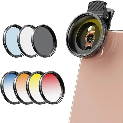 Apexel - Kit de Filtros de Lente de Cámara para Teléfonos Móviles (Azul, Amarillo, Naranja, Rojo) CPL, ND32 y Filtros de Estrella para Nikon Canon Gopro IPhone y Todos los Teléfonos  