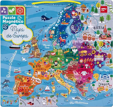 APLI Kids 19246 - Puzle Magnético mapa de Europa - Juego de 45 Imanes para Aprender la Geografía Europea - Para Niños a Partir de 5 Años  