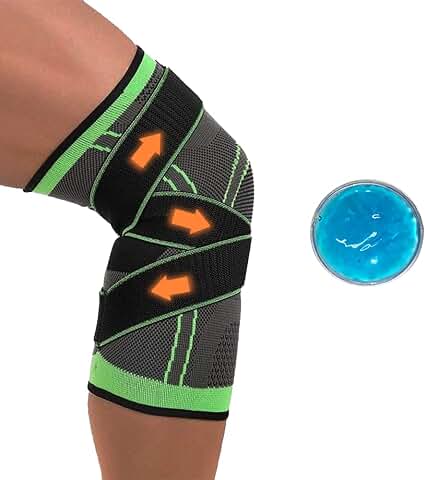 APM SALES Set Rodillera Compresiva Menisco y Ligamento + Regalo Gel frio para Lesiones para Hombres y Mujeres, GYM, Trabajo, Crossfit, Voleybol, Running, Talla única  