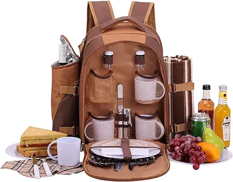 Apollo Walker Mochila de Picnic para 4 Personas Mochila de Picnic Bolsa Cesto Bolsa Refrigeradora con Juego de Vajilla y Manta  