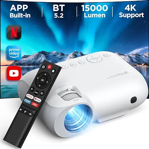 【App Integrada】 Proyector 4K Soporte-Proyector Portátil WiFi Bluetooth, 15000 Lúmenes, Integrado en Netflix/Prime Video/Youtube, YOTON Y9 Conecta con HDMI/USB/AV  