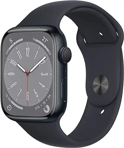 Apple Watch Series 8 (GPS, 45mm) Reloj Inteligente con Caja de Aluminio en Color Medianoche - Correa Deportiva en Color Medianoche - Talla única. Monitor de Entreno, Resistencia Alagua  