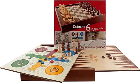 Aquamarine Games - 6 Juegos Clásicos: Ajedrez, Damas, Backgammon, oca, Parchís, Escalera, 1 Jugador (CP030)  