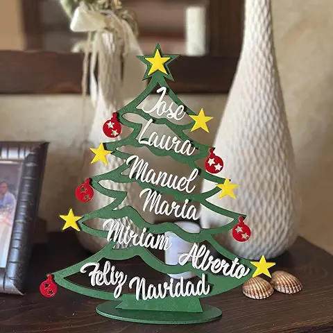 Arbol de Navidad de Madera Personalizado con Nombres - Decoración Navideña de Madera - Árbol de Madera con el Nombre de la Familia  