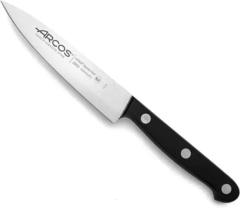 Arcos Cuchillo Chef 5 Pulgadas Acero Inoxidable, Cuchillo Cocina para Cortar y Pelar Alimentos Pequeños, Mango Ergonómico Polioximetileno y Hoja 120 mm, Serie Universal, Color Negro  