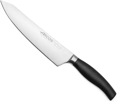 Arcos Cuchillo Chef Forjado 8 Pulgadas con Hoja Acero Inoxidable 200 mm, Cuchillo Cocina Profesional, Mango Inyectado Polipropileno POM, óptimo para Chefs Clase Mundial, Serie Clara, Color Negro  