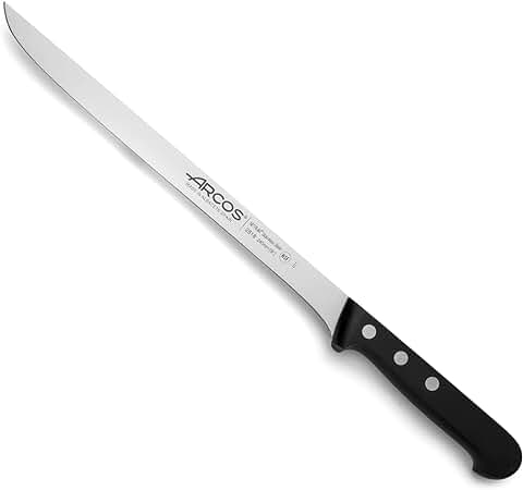 ARCOS Cuchillo Jamonero de Acero Inoxidable, Cuchillo para Cortar Jamón y Carne, Mango Ergonómico Polioximetileno y Hoja 240 mm, Serie Universal, Color Negro  