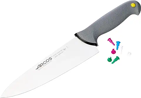 ARCOS Serie Colour Proof - Cuchillo Chef 8 Pulgadas - Hoja Acero Inoxidable Nitrum - Mango Ergonómico Polipropileno con Recubrimiento Elastómero - Serie Colour Proof, Color Negro  