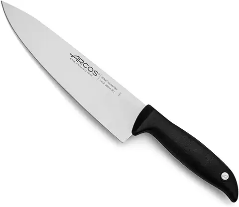 Arcos Serie Menorca - Cuchillo Chef 8 Pulgadas con Hoja Acero Inoxidable Nitrum y Mango Cómodo Polipropileno Negro - Diseño Innovador para la Vida Diaria, Serie Menorca, Color Negro  