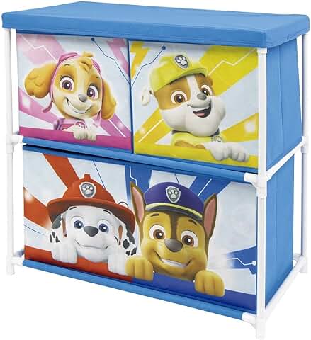 ARDITEX Estantería Infantil Patrulla Canina con 3 Cajas de Tela para Libros, Juguetes, Pelotas, Ropa, Zapatos 53 x 30 x 60 cm  