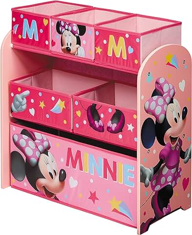 ARDITEX Mueble Organizador de Juguetes Minnie Mouse, Estantería Infantil de Madera con 6 Cestos Textiles de Almacenaje, Estilo Montessori para Habitación o Sala de Juegos Niños, 62 x 30 x 60 cm, Rosa  