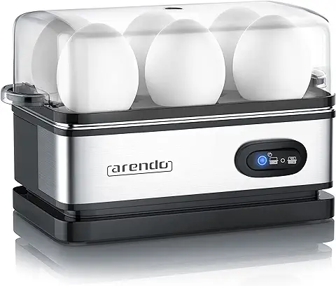Arendo - Cuecehuevos Sixcook de Acero Inoxidable con Función de Mantenimiento de Calor - Egg Cooker - Capacidad 1-6 Huevos - Interruptor de Función con Piloto - 400 W - Negro Plata  