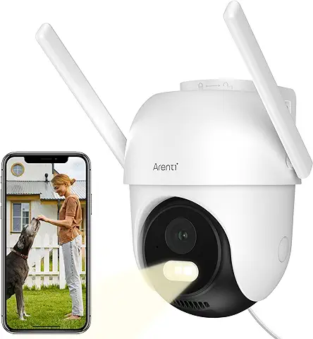 ARENTI 2,5K/4MP Cámara Vigilancia Wi-Fi Exterior, PTZ 355° Cámara IP Vigilancia Domicilio, Visión Nocturna Color, IP65, Seguimiento Automático, Alarma de Luz y Sonido, Audio Bidireccional, Alexa  