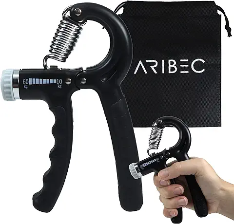 ARIBEC Fortalecedor de Agarre de Mano Profesional Ajustable 10–60 kg con Bolsa, Hand Grip para Antebrazo Ejercitar, Antiestres Adulto, Rehabilitación Mano, Gym, Gimnasio en casa  