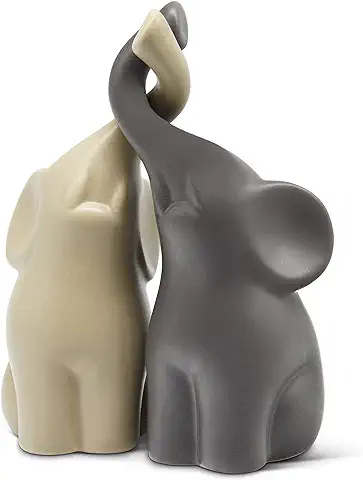 Armoniosa Pareja de Elefantes de cerámica en Beige y Gris - Escultura Moderna de una Pareja de Dos Elefantes - Figura Decorativa de 16 cm de Altura - Elefante