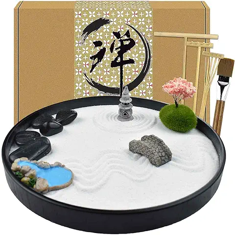 Artcome Jardín de Arena Zen Japonés para Escritorio con Rastrillo, Soporte, Rocas y mini Artículos de Mobiliario – Accesorios de mesa de Oficina, kit de Jardín de Arena Mini Zen – Regalos de  