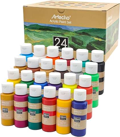 Artecho Pinturas Acrilicas 24 × 59 ml, Acrylic Paint Set, Impermeable y Resistente a la luz, para Lienzos, Tela, Madera, Cristal, Piedras.  