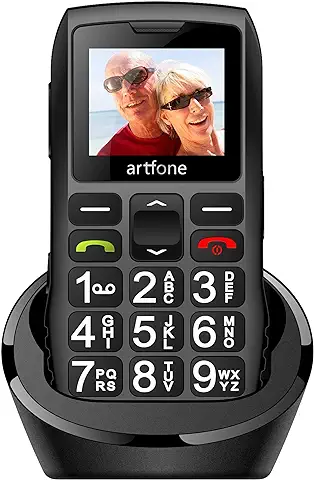 Artfone C1+ Teléfonos Móviles para Mayores Mayores con SOS Botón,Fácil de Usar Celular para Ancianos con Base Cargadora, Hermoso Paquete,Batería de 1400 MAh-(Negro)  