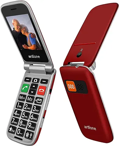 Artfone Teléfono Móvil para Personas Mayores Teclas Grandes con Tapa Pantalla de 2,4 Pulgadas Tecla de Emergencia Botón SOS Cámara Fácil de Usar Flip CF241A Rojo  