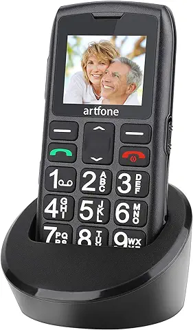 Artfone Teléfono Móvil para Personas Mayores Teclas Grandespara Mayores, C1 con SOS Botón, 1.77 Pulgadas, con una Base de Carga, Fácil de Usar para Ancianos, Negro  