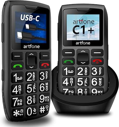 Artfone Teléfono Móvil Personas Mayores, 2G Senior Móviles de Teclas Grandes, Fácil de Usar Celular para Ancianos con Botón SOS, con una Base de Carga, Batería de 1400 mAh, Negro  