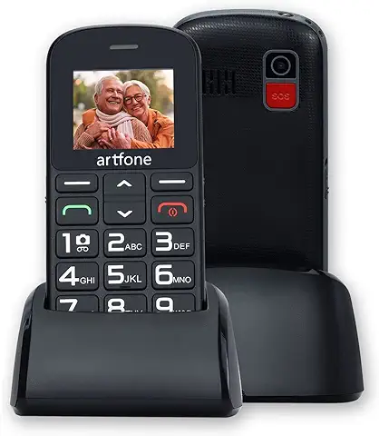 Artfone Teléfono Móvil Personas Mayores, Senior Móviles de Teclas Grandes, Fácil de Usar Celular para Ancianos con Botón SOS, con una Base de Carga, Cámara, Negro  