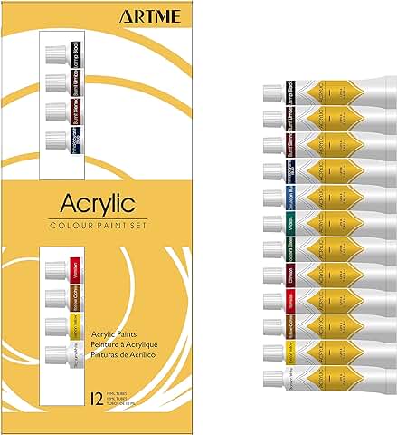 Artme Juego De Pintura Acrílica 12 Tubos De Colores (12ml) De Primera Calidad Para Estudiantes Y Artistas, Tonos Ricos, Compacto, Fácil De Usar, No Tóxico  