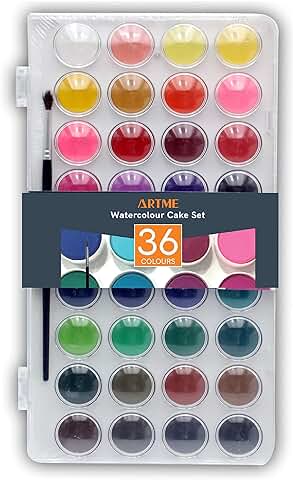 Artme Pintura de Acuarela 36 Colores + un Pincel, Caja Del Kit De Paletas De Artista, Alta Fuerza De Tinte, Pigmentación Intensa -Artistas, Estudiantes & Principiantes  