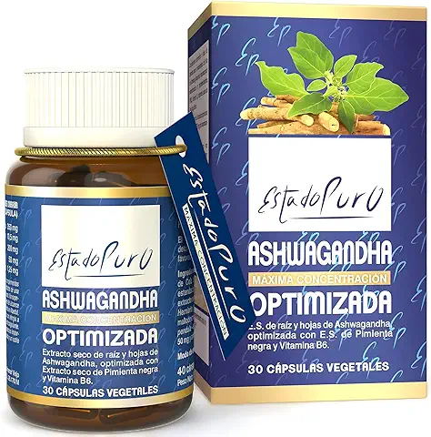 Ashwagandha Optimizada Estado Puro | Máxima Concentración en Withanólidos 10% | Reforzada con Pimienta Negra y Vitamina B6 | Extracto Patentado Sensoril | Vegano, No-GMO | 30 Cápsulas | TONGIL  