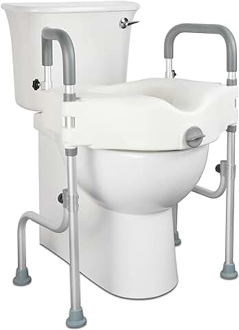 Asiento de Inodoro Elevado, Elevador de Asiento de Inodoro Elevado con Asas, Patas Ajustables en Altura para Inodoros Estándar Alargados de 300 Libras de Servicio Pesado de Asistencia de Baño  