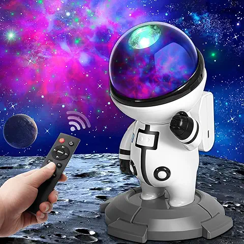 Astronauta Galaxy Estrellas Proyector Luz Nocturna, Space Lamp con Temporizador y Control Remoto, Ajuste Luminosidad y Velocidad, Galaxia Lámpara Techo y Paredes Dormitorios, Regalo Niños y Adultos.  