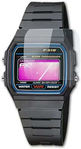 AtFoliX Lámina Protectora de Plástico Cristal Compatible con Casio F-91W-1YEF Película Vidrio, 9H Hybrid-Glass FX Protector Pantalla Vidrio Templado de Plástico  