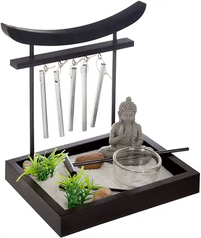 ATMOSPHERA CREATEUR D'INTERIEUR Jardín Campanas Zen 15 x 12 Tal y como se ve en la Imagen, el Set Incluye : Piedras, 1 Porta Velas, Campanas, Arena, Negro, L. 15 x l. 12 x H.16,5 cm  